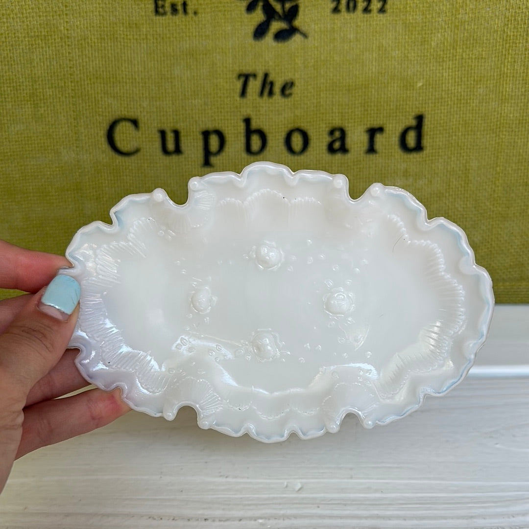 Vintage 1800 Opaque Milk Glass Ash Tray/ Soap Dish