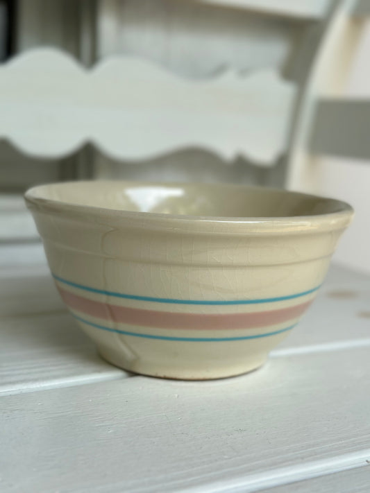 Vintage 8" McCoy Mixing Bowl w/ Blue & Pink Stripes