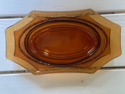 Set of 2, Vintage Cambridge Glass Company Amber Deacagon Pattern