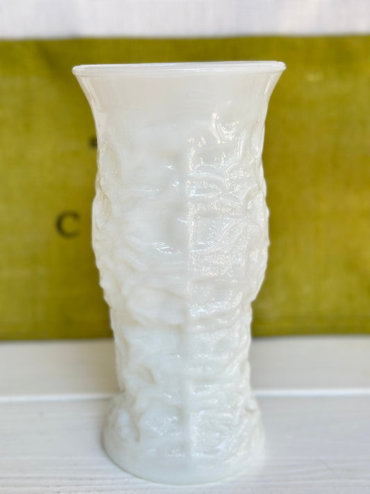 Vintage 1970s E.O. Brody Co Wrinkle Pattern White Milk Glass