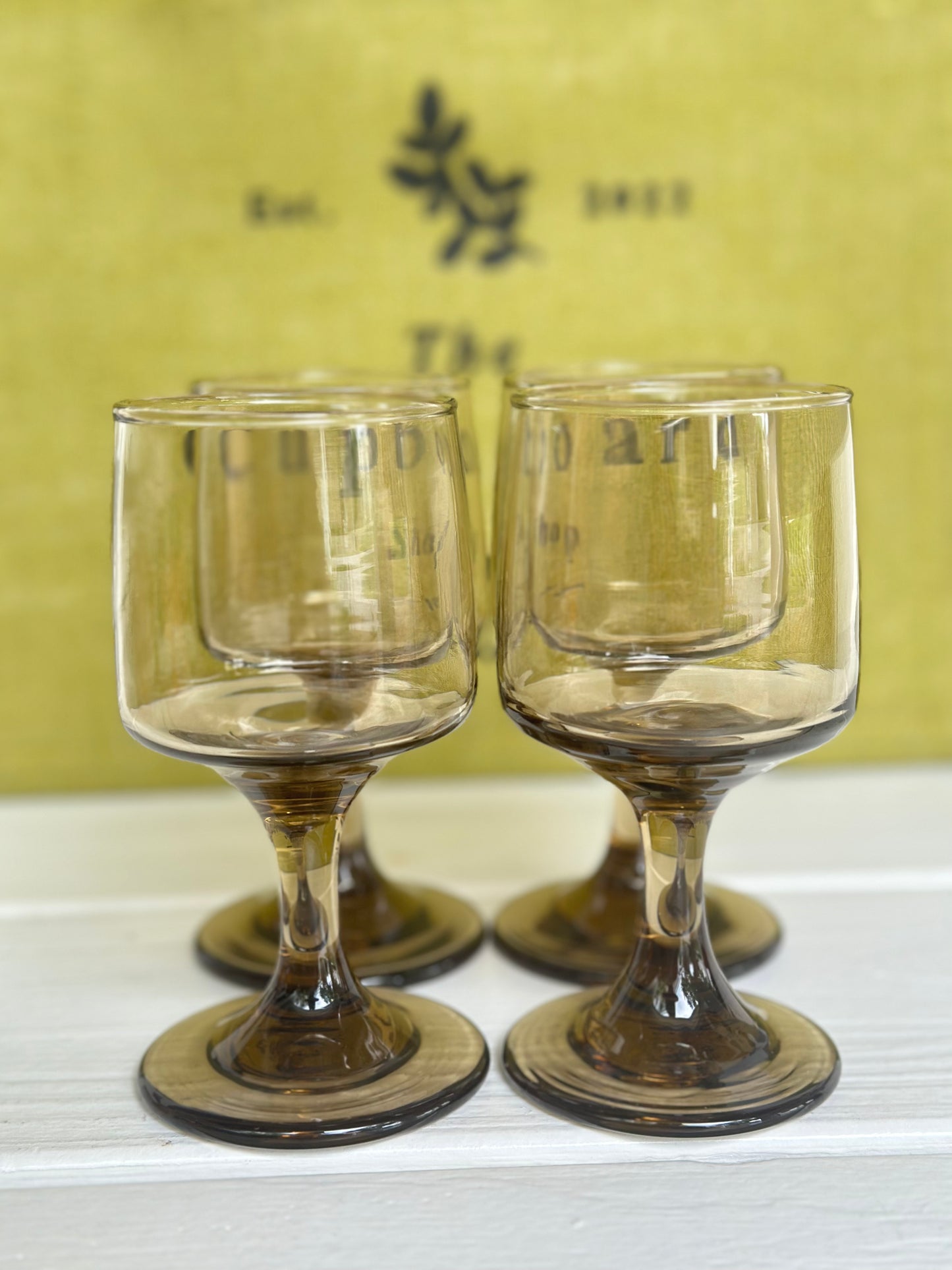 Vintage Smoke Amber Wine Glasses, Set of 4