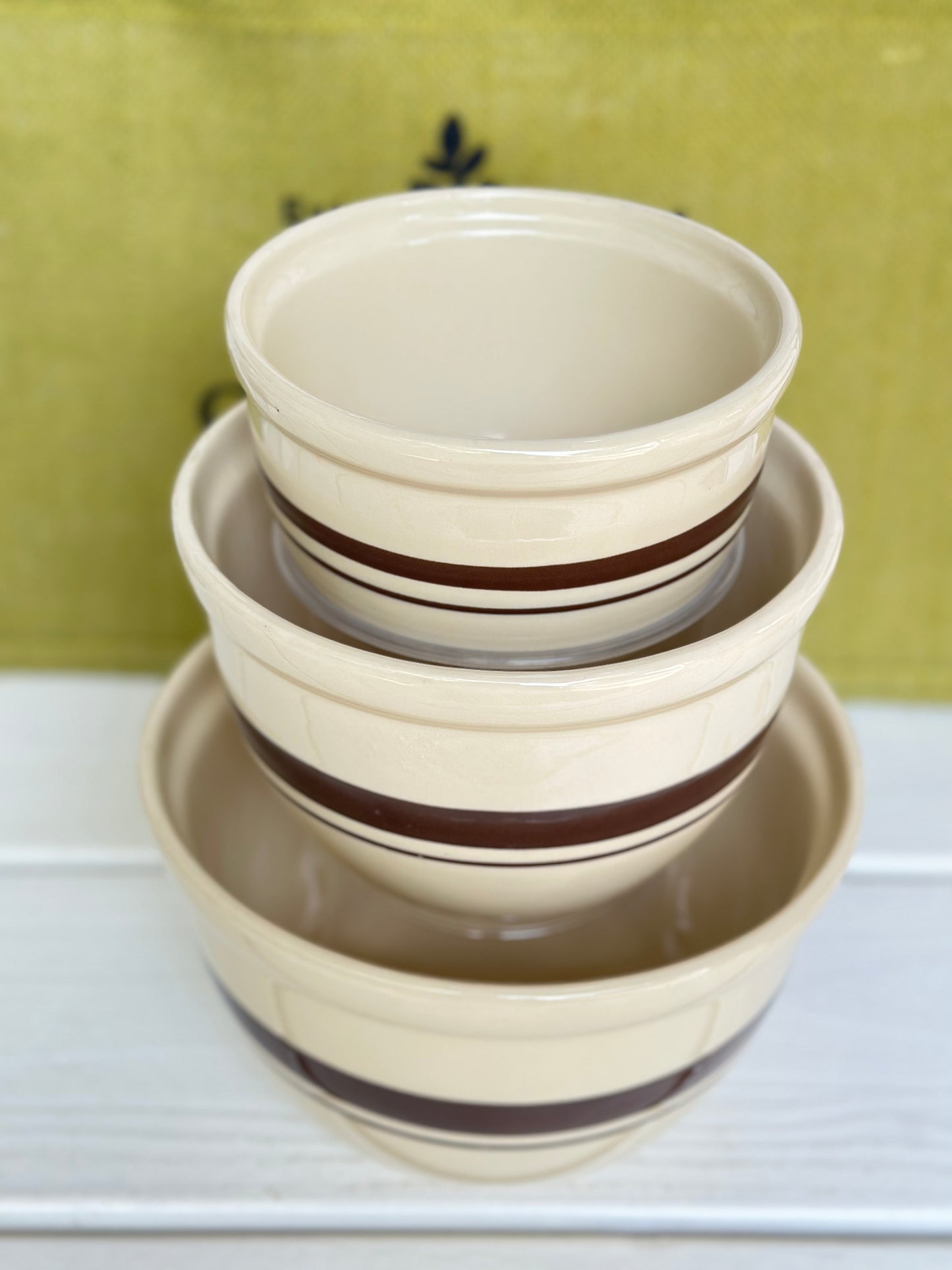 Set of 3, Vintage McCoy Tan & Brown Stripes Bowls