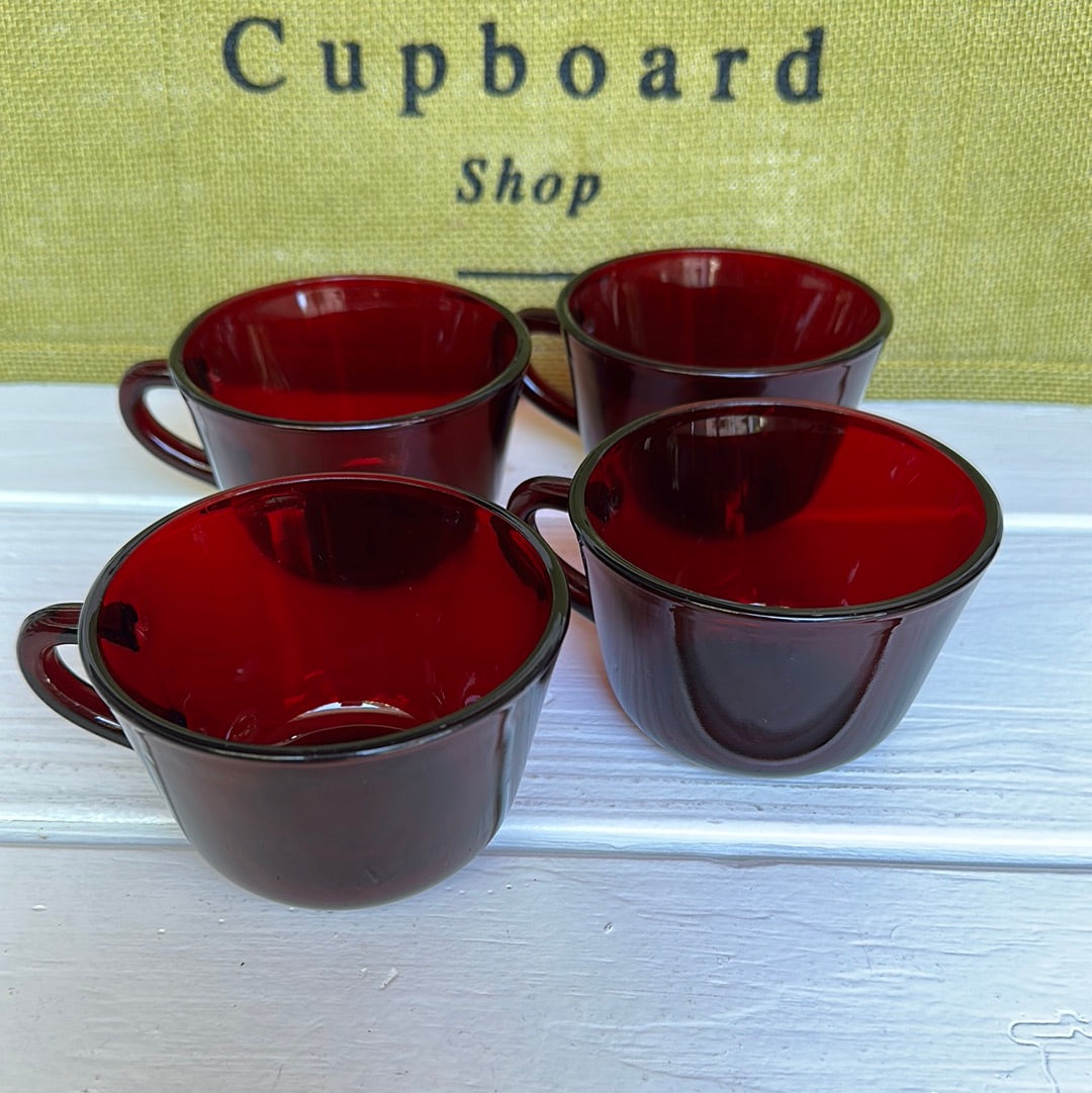 Set of 4, Vintage Anchor Hocking Ruby Red Coffee Cups
