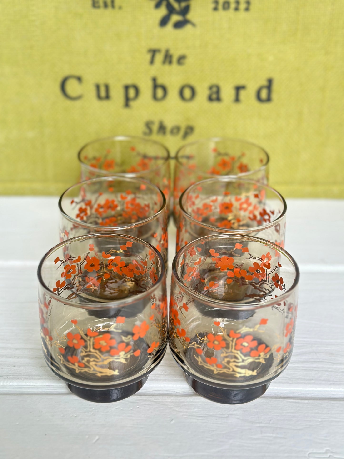 Vintage Libbey Orange & Gold Juice Glasses, Set of 6