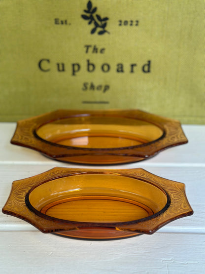 Set of 2, Vintage Cambridge Glass Company Amber Deacagon Pattern