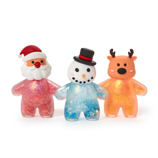 Glitter squishy toys in Santa, snowman and reindeer designs