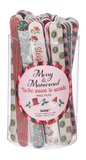 Holiday printed emery boards standing upright in a clear Merry and Manicured canister