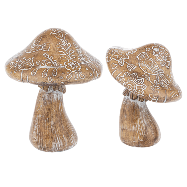Carved Whitewash Mushroom Figurines