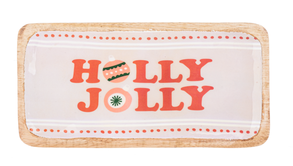 Holly Jolly & Santa Pattern Holiday Tray Set