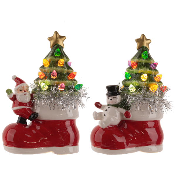LED Light Up Santa & Snowman w/Tree in Boot Figurine