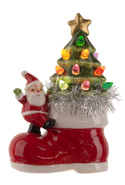 LED Light Up Santa & Snowman w/Tree in Boot Figurine