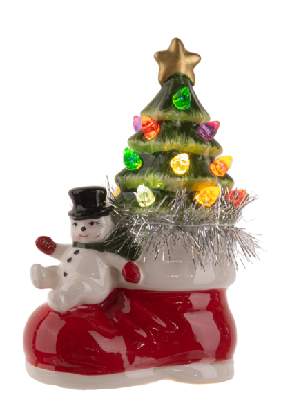 LED Light Up Santa & Snowman w/Tree in Boot Figurine