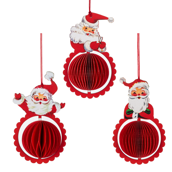 Vintage Honeycomb Santa Ornaments
