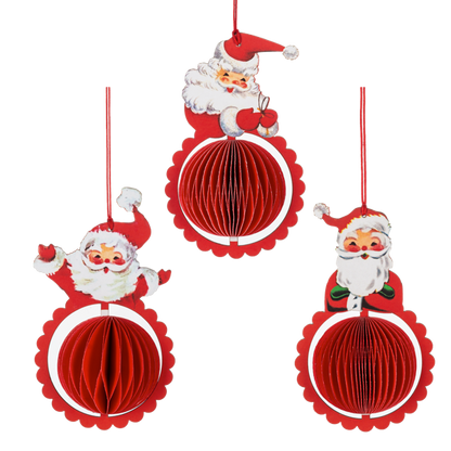 Vintage Honeycomb Santa Ornaments