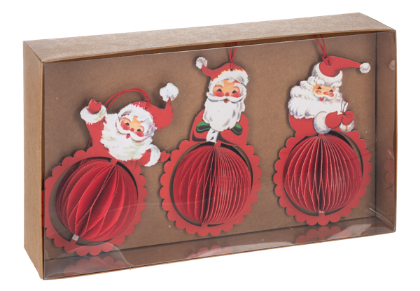 Vintage Honeycomb Santa Ornaments
