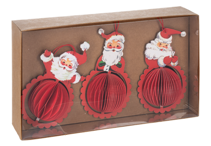 Vintage Honeycomb Santa Ornaments