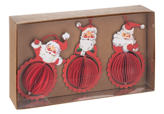 Vintage Honeycomb Santa Ornaments