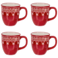 Deep red dolomite mug banded with raised white snowflakes and Nordic stitching