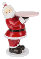 Resin Santa in a red suit bowing forward while holding out a round serving tray