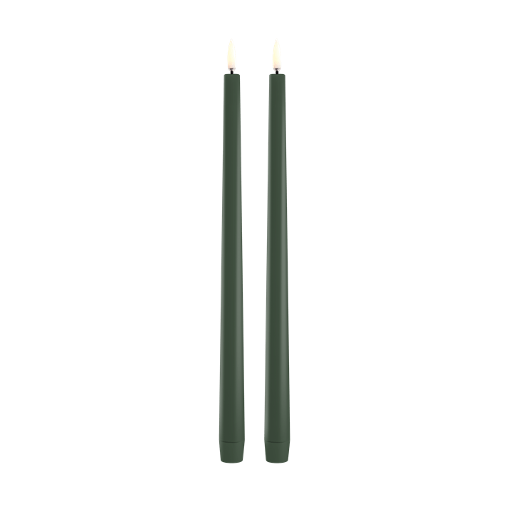 LED Slim Taper Candle, Olive Green, Smooth, 2-pack, 0.9 x 12.6"