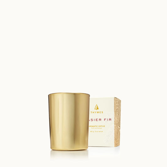 Frasier Fir Votive Candle,  Gold  Design