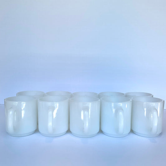Vintage Set of 10 Milk Glass Stackable Mugs