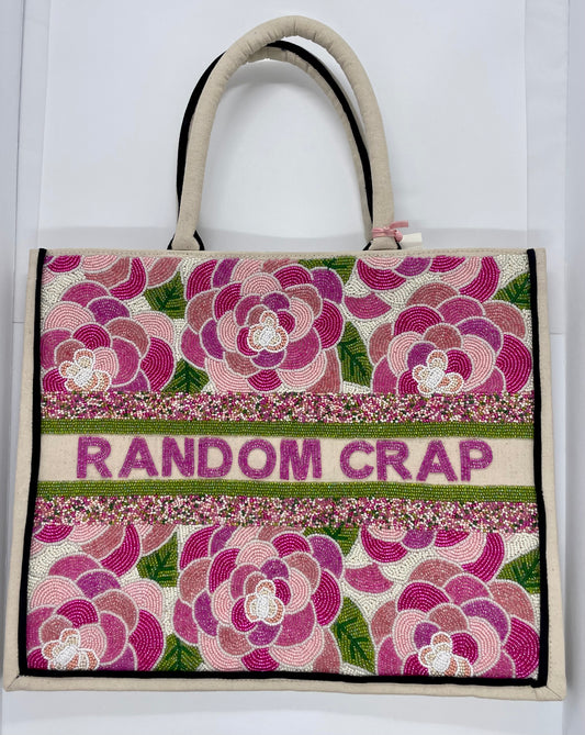Large Pink Roses Large Beaded Tote