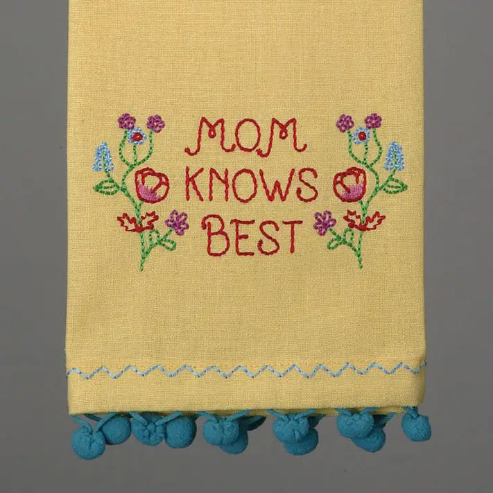 Mom Knows Best Embroidered Kitchen Towel