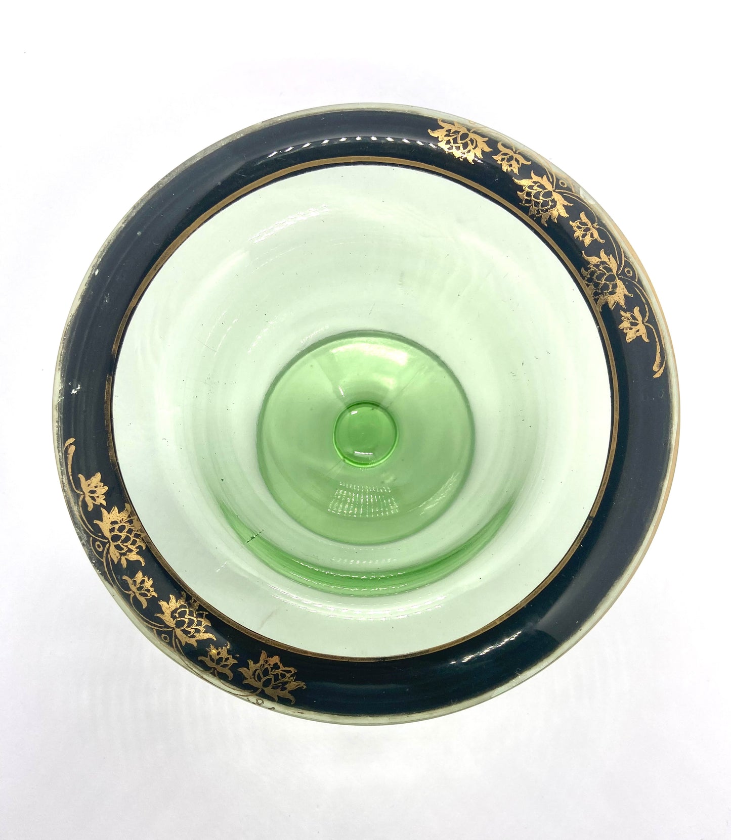 Reverse Painted Light Green Glass Footed Compote Dish