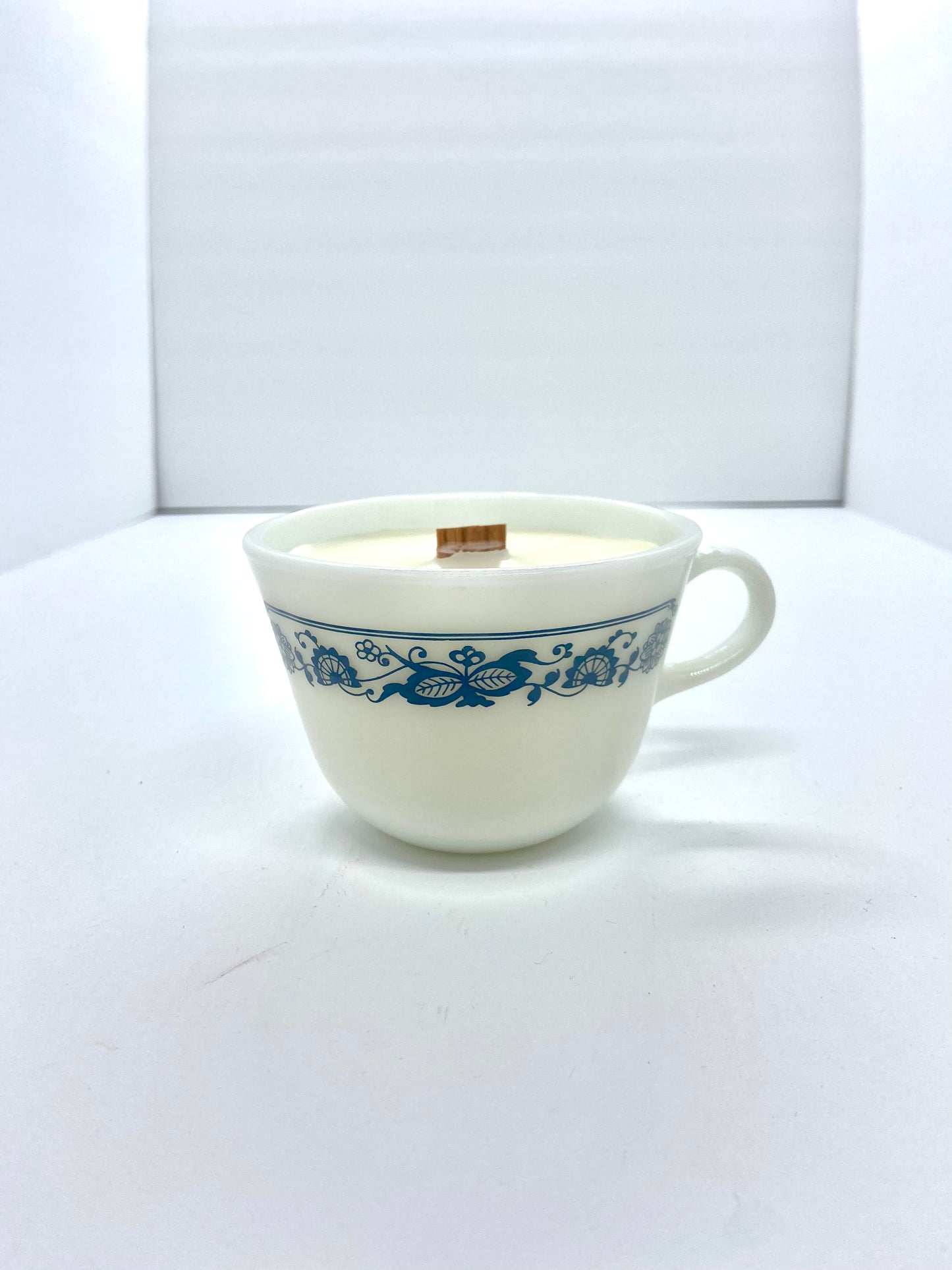 Vintage Pyrex Old Town Blue Tea Cup With 7oz Candle