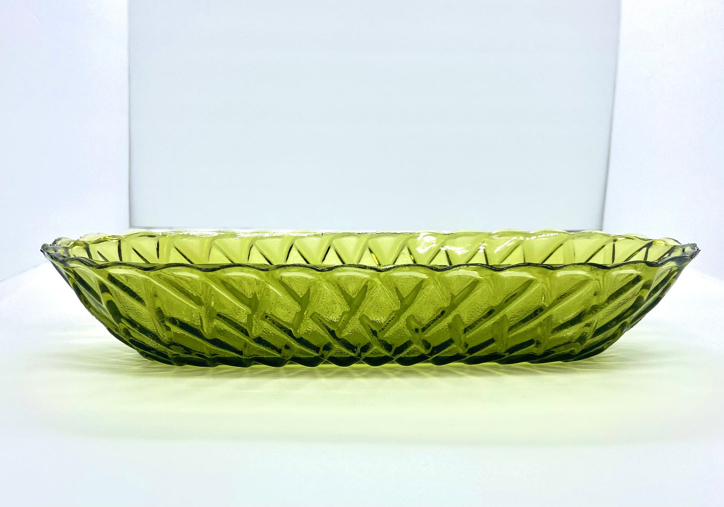 Vintage Green Basket Weave Oblong Dish