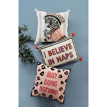 I Believe In Naps With Pom Pom Hook Pillow