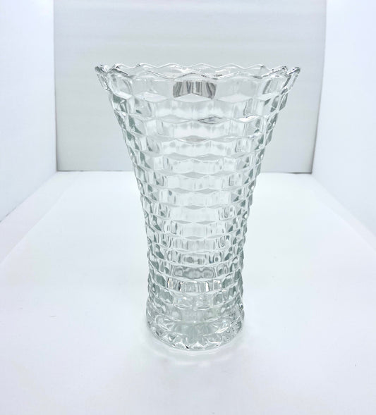 Vintage Indiana Glass Whitehall Vase Cubist Flared Clear Glass 10"