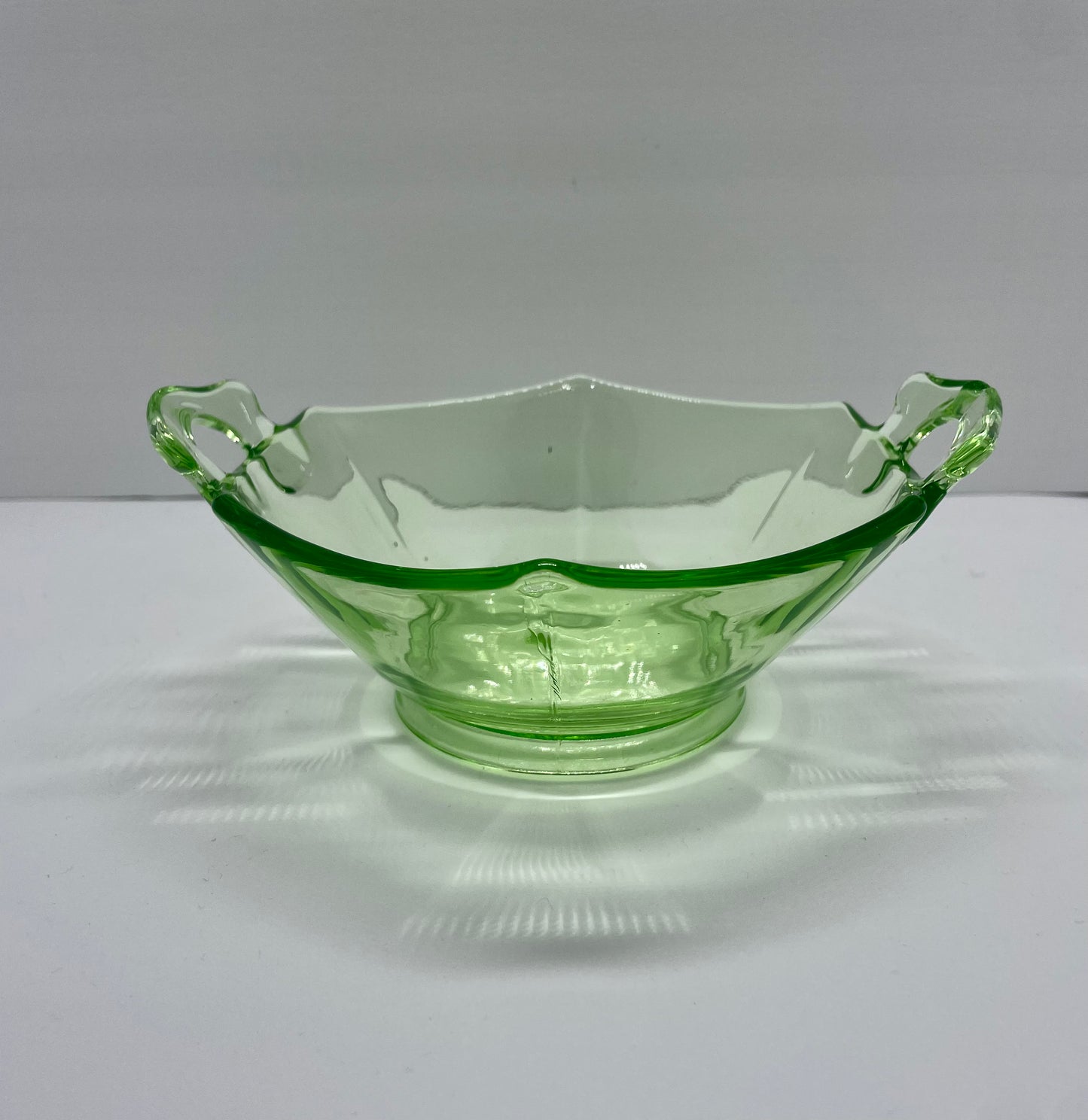 Vintage Green Depression Glass Scalloped Edge Bowl