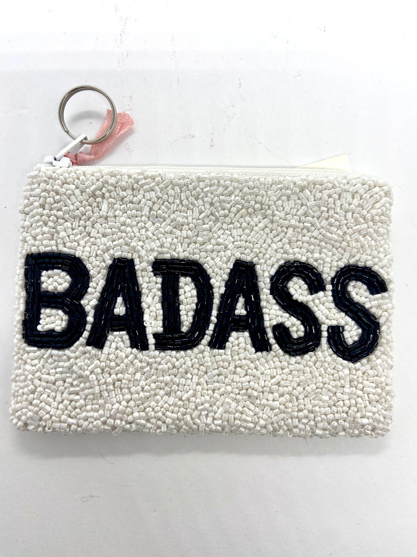 Custom Handmade Beaded White Badass Coin Purse