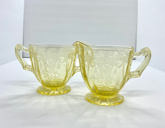 Vintage Hocking Yellow Depression Glass Creamer & Sugar Bowl