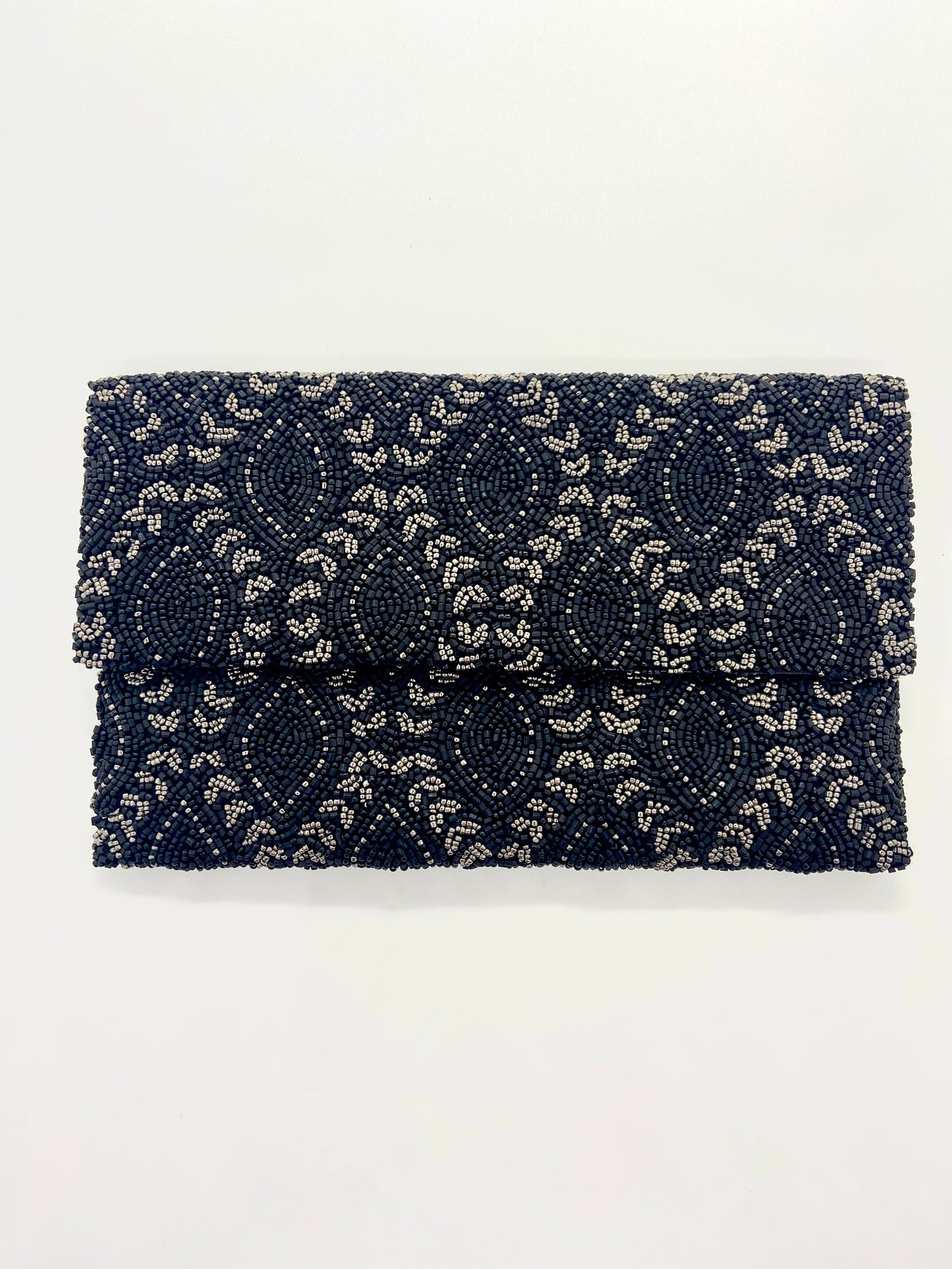 Matte Black & Pewter Half Flap Clutch