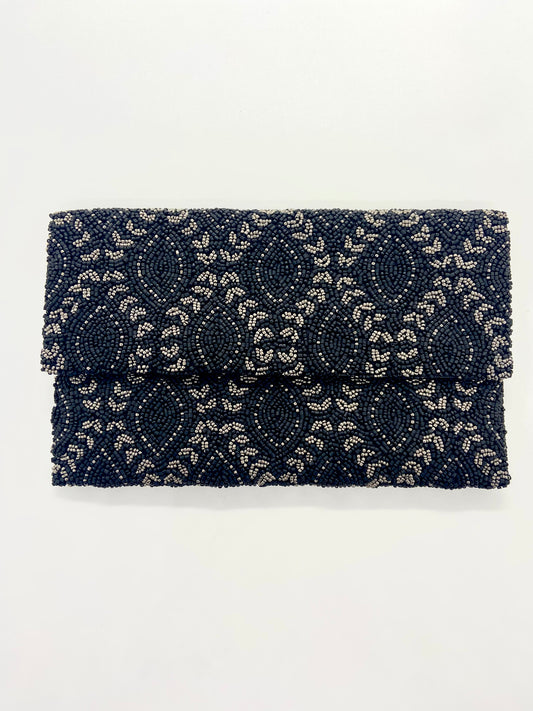 Matte Black & Pewter Half Flap Clutch