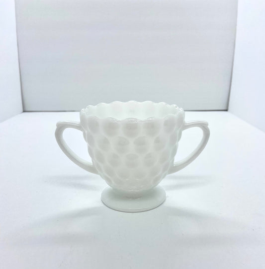 Vintage Anchor Hocking Bubble Hobnail Milk Glass Sugar Bowl w/ 2 Hobnails