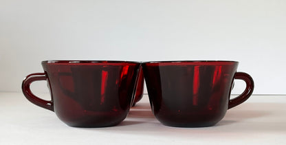 Set of 6 Anchor Hocking Ruby Red Teacups and Saucers