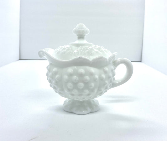 Vintage Fenton Milk Glass Hobnail Creamer with Lid