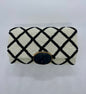 Ivory & Black Medium Structured Clutch W/ Black Stone & Gold Strap