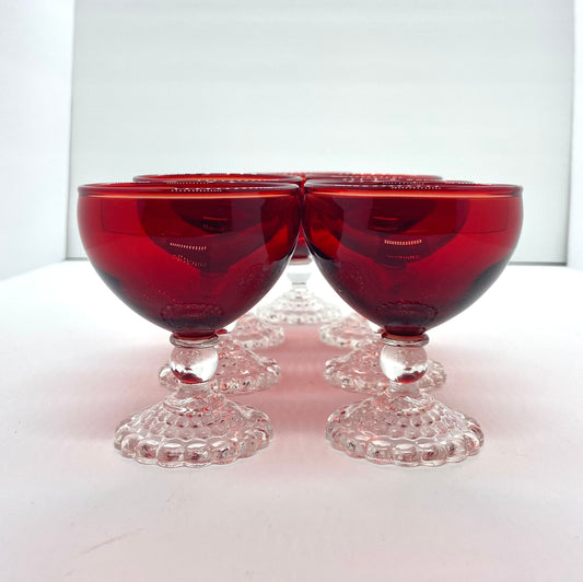 Vintage Anchor Hocking Ruby Berwick Boopie Champagne Coupe Sherbet Dessert Glass Set of 7