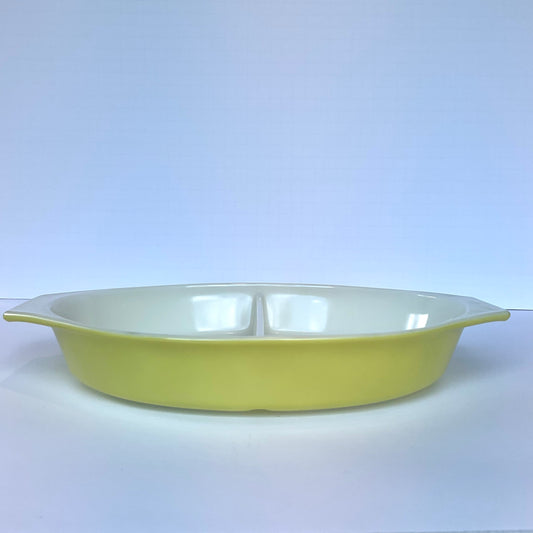 Vintage Pyrex Divided Casserole Dish Pale Yellow 2.5 Qt.