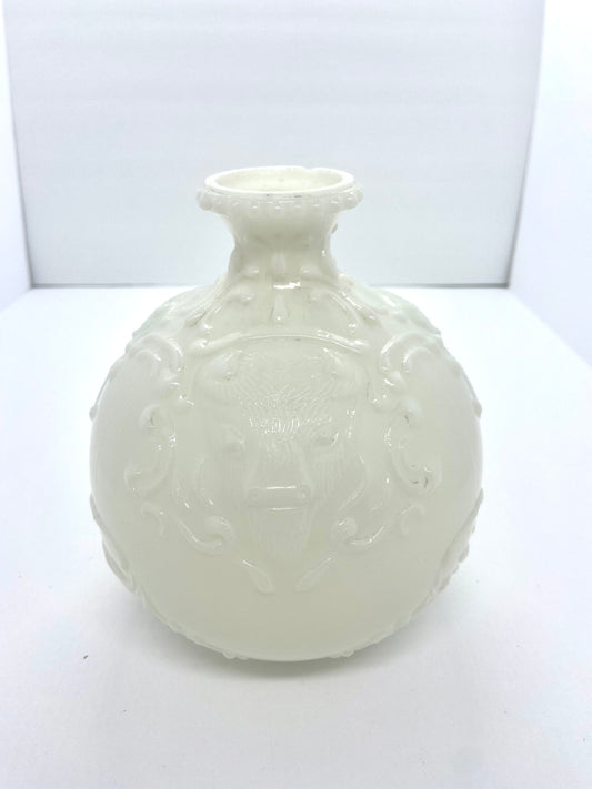 Antique Dithvidge Decanter White Milk Glass Buffalo Head