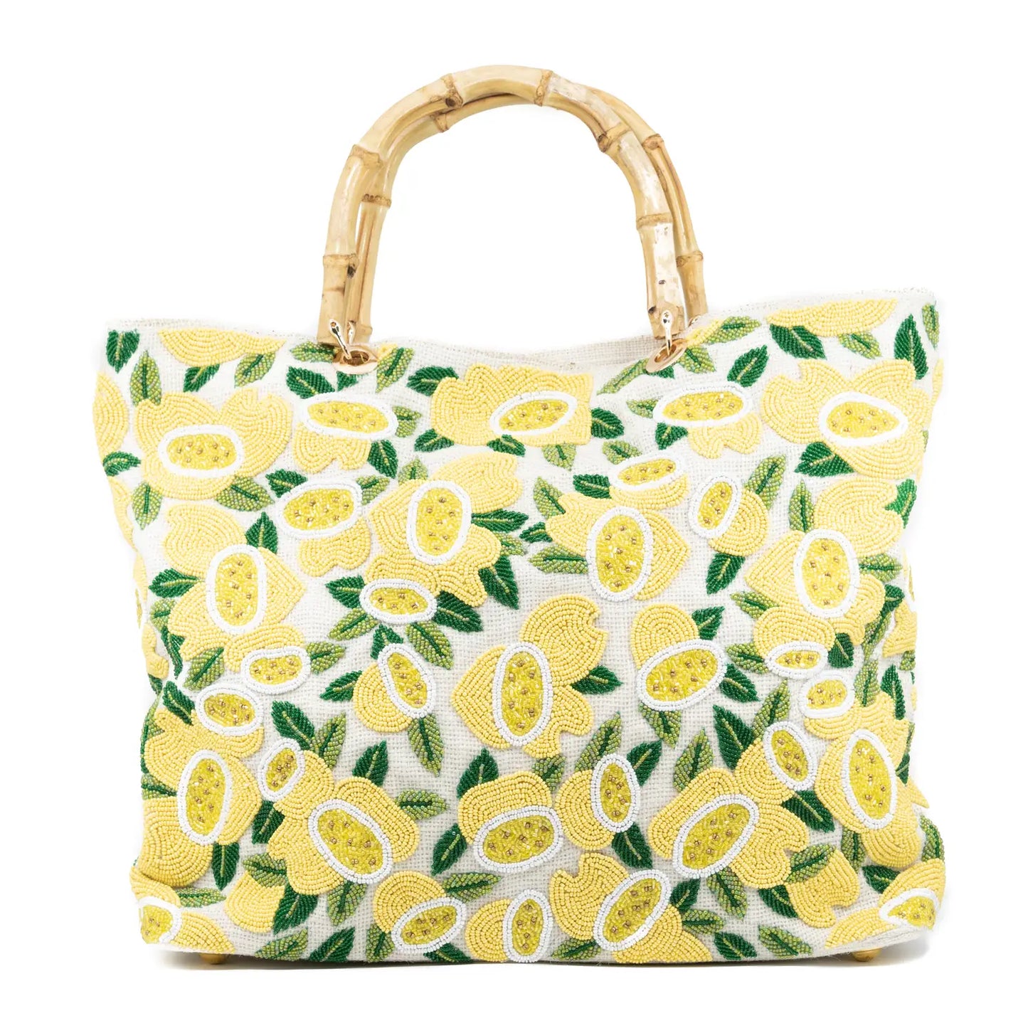 Lemons Jute Tote W/ Bamboo Handles