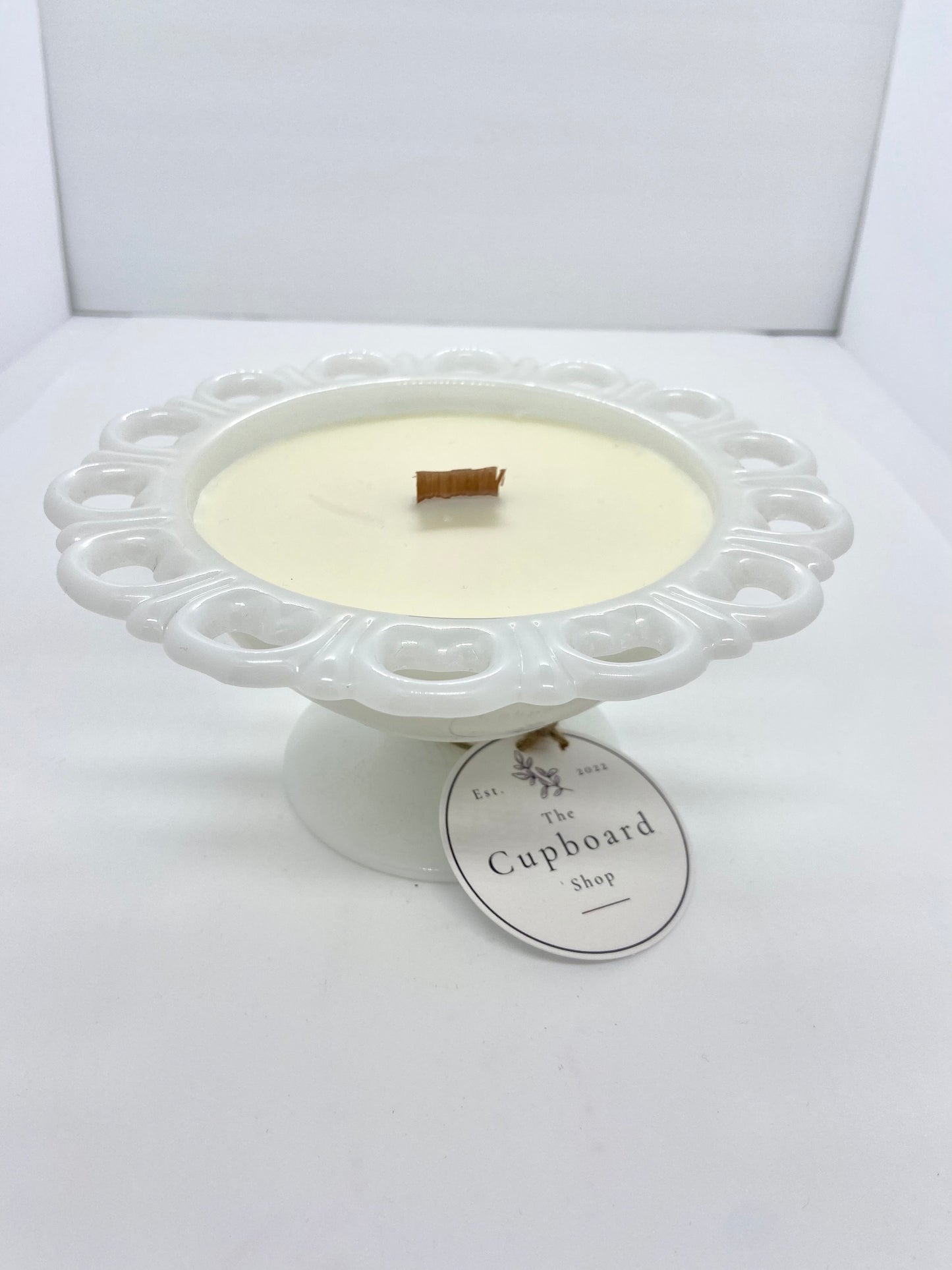 Vintage Milk Glass Pedestal Candy Dish w/ Heart Accents 8oz of Power to the Paper Candle