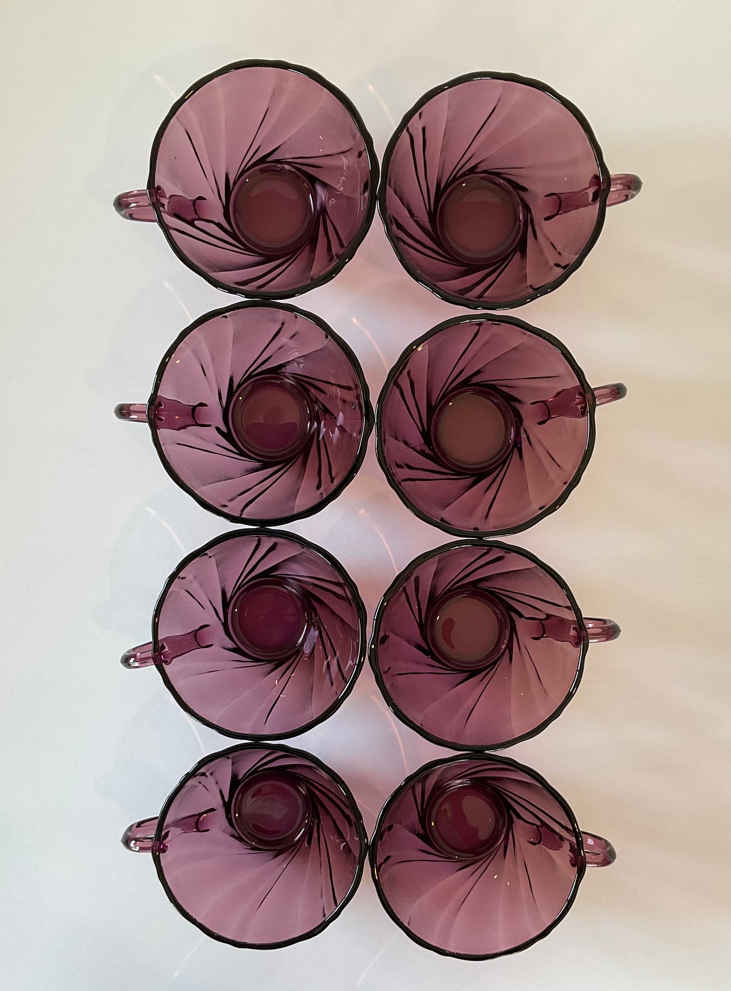 Set of 8 Amethyst Duralex France Rivage Swirl Cups and Saucers