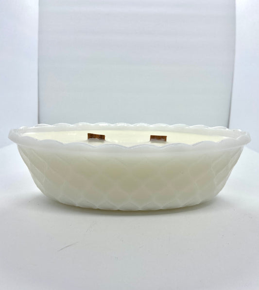 Vintage E.O. Brody Quilted Oval Milk Glass Serving Bowl With 30 oz. Candle