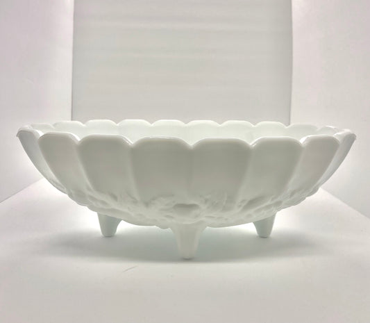 Indiana Glass Vintage Milk Glass Footed Fruit Bowl w/ Grape Harvest